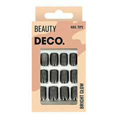Набор накладных ногтей DECO. Bright Glow Black с клеевыми стикерами 48 шт