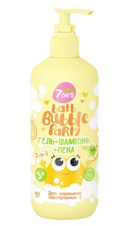 Гель-шампунь-пена для душа 7Days Bath Bubble Party 3 в 1, с дыней, 400 мл