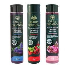 Набор Био-гелей для душа Karelia Organica Organic Brusnika 310мл Golubika 350мл Veresk 350