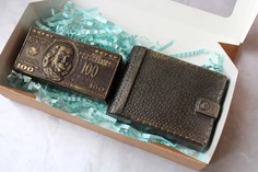 Набор мыла Кошелёк на кнопке, Купюра 100 долларов золотой, М-0220024 No Brand