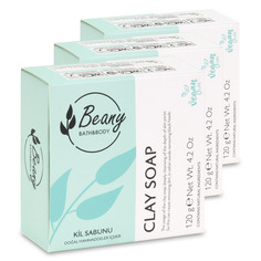 Мыло Beany твердое натуральное турецкое Clay Extract Soap с экстрактом глины 120г х 3шт.