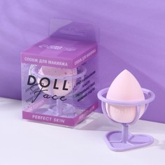 Спонж скошенный Doll face на пластиковой подставке для сушки и хранения No Brand