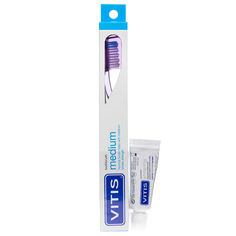 Набор Dentaid Vitis Medium: зубная щетка и паста Vitis Whitening, 15 мл