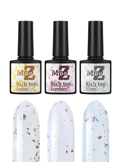 Набор для маникюра MOOZ Rich top топ для гель лака 3 шт по 9 мл Amber, Sapphire, Silver