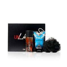 Набор Carelax: гель для душа Extreme Fresh, дезодорант Dark Allurement, мочалка Aqua Joy