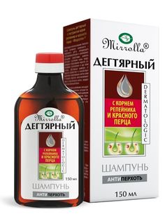 Шампунь для волос Mirrolla Дегтярный с экстрактом корня репейника и красным перцем, 150 мл
