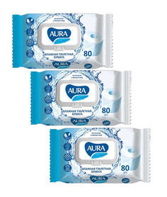 Влажная туалетная бумага Aura Comfort с крышкой 80 шт х 3 уп