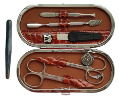 Маникюрный набор Premium-качества Zinger MSFE-702-3 S, коричневый, 5 предметов + пинцет