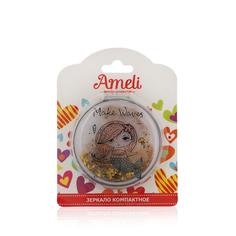 Зеркало для макияжа Ameli компактное двустороннее с блестками 7 см WHW77148-41