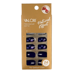 Накладные ногти Valori Natural Effect темно-фиолетовые со звездами и серебром 24 шт