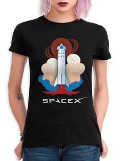 Футболка женская DreamShirts Studio Ракета SpaceX - Илон Маск SPA-305685b-1 черная 2XL