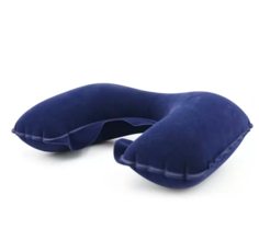 Надувная подушка под шею Flocked Travel Pillow 46х28 см, цвет синий No Brand