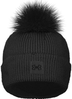 шапка женская Under Armour UA Halftime Ribbed Pom черная Onesize