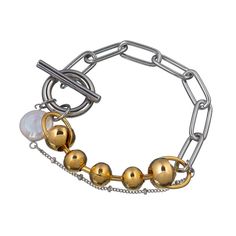 Браслет из бижутерного сплава с жемчугом р.22 Moon Paris MRQ-23.03-016