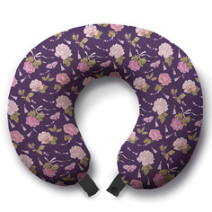 Дорожная подушка для шеи Ambesonne "Цветочное украшение" trp_184160, фиолетовый