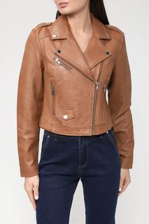 Кожаная куртка женская Naf Naf XENL8 коричневая 36