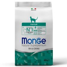 Сухой корм для кошек Monge Hairball, для выведения шерсти, курица, 0,4кг
