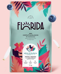 Сухой корм для кошек FLORIDA лосось и черника, для стерилизованных, 12кг