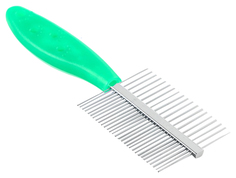 Расческа Пижон Лапки двусторонняя, с прямыми зубьями, пластиковая ручка, зеленая