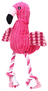 Игрушка мягкая для собак Пижон Фламинго с пищалкой и канатом, розовая, 37х16 см