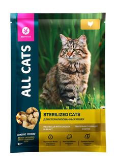 Влажный корм для кошек All Cats тефтельки с курицей, для стерилизованных, 85г