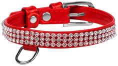 Ошейник для собак Waudog Glamour стразы кожаный красный18-21 см