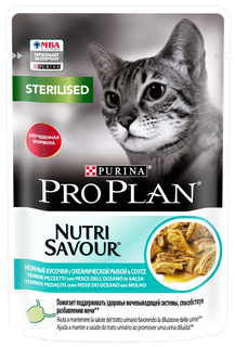 Влажный корм для кошек Pro Plan Nutri Savour с рыбой, для стерилизованных, 85 г
