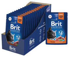 Влажный корм для кошек Brit Premium с лососем в соусе, для стерилизованных, 14 шт по 85 г Brit*