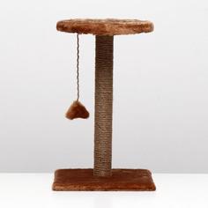 Когтеточка "Столбик" с круглой полкой и игрушкой, 35 х 35 х 60 см, светло-коричневая Пижон