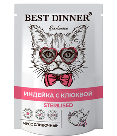 Влажный корм для кошек Best Dinner Exclusive Sterilised индейка, клюква, 24 шт по 85 г