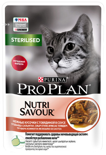Влажный корм для кошек Pro Plan Nutrisavour Sterilised говядина, для стерилизованных, 85 г