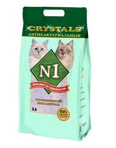 Наполнитель для туалета кошек №1 Crystals Антибактериальный силикагелевый, 4 шт по 5 л N1