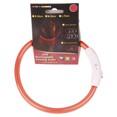 Ошейник силиконовый светодиодный USB Rechargeable Flashing Collar, размер М, красный No Brand