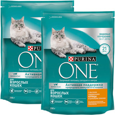 Сухой корм для кошек Purina One с курицей и злаками, 2 шт по 0,2 кг