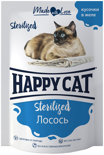 Влажный корм для кошек HAPPY CAT STERILIZED с лососем в желе, для стерилизованных, 100 г