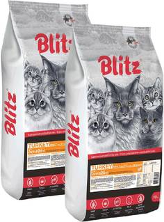 Сухой корм для кошек BLITZ SENSITIVE ADULT CAT TURKEY, с индейкой 2шт по 10кг
