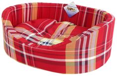 Лежак для собак Бобровый Дворик с бортиком № 1, шотландка красная, 42 х 35 х 16 см