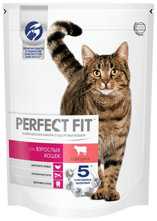 Сухой корм для кошек Perfect Fit Adult говядина, 2 шт по 0,65 кг