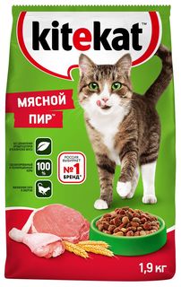 Сухой корм для кошек KiteKat Мясной пир 2 шт по 1,9 кг