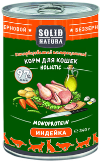 Влажный корм для кошек Solid Natura Holistic монобелковый с индейкой, 12 шт по 340 г