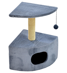 Домик для кошек Зооник круглый угловой серый мех 43x43x67 см