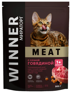 Сухой корм для кошек Winner Meat сочная говядина, 2 шт по 0,3 кг