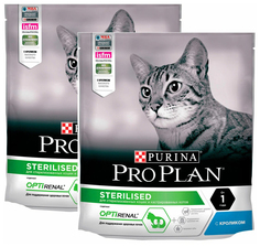 Сухой корм для кошек Pro Plan Cat Optirenal Sterilised кролик, 2 шт по 0,2 кг