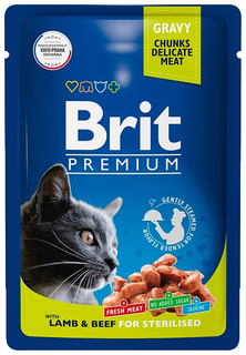 Влажный корм для кошек Brit Premium Ягненок и говядина в соусе, 14шт по 85г Brit*