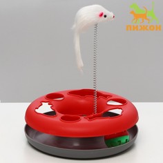 Игрушка для кошек Пижон Загадочный круг Рыбки мышь на пружине и шарик 23х7см красная/серая