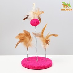 Игрушка для кошек Пижон Дразнилка на основании Карнавальная 15 см коричневая/розовая