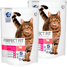 Сухой корм для кошек Perfect Fit Adult с говядиной, 2 шт по 0,65 кг