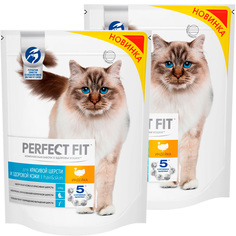 Сухой корм для кошек с чувствительной кожей Perfect Fit Hair&Skin индейка, 2 шт по 0,65 кг