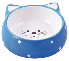 Миска для кошек Mr,Kranch керамическая Мордочка кошки 250 мл голубая
