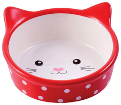 Миска для кошек Mr,Kranch керамическая Мордочка кошки 250 мл красная в горошек